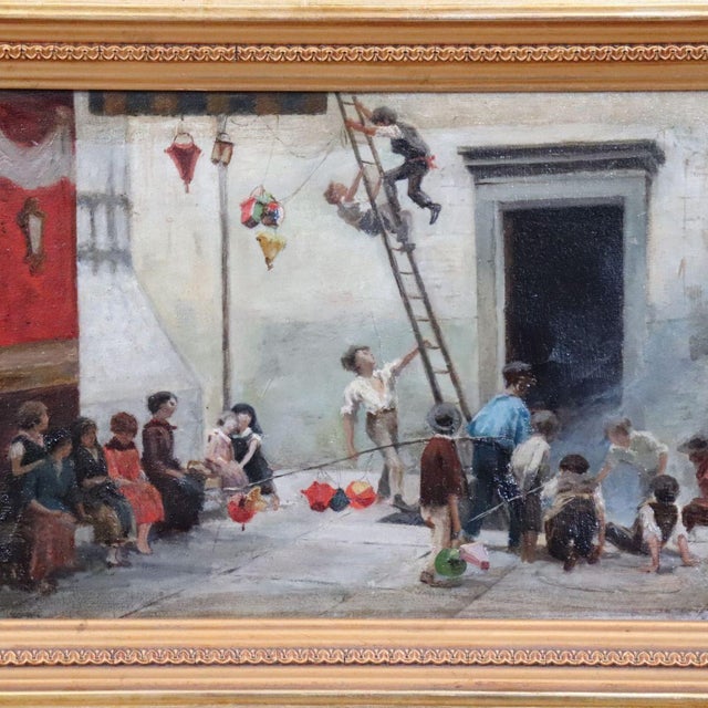 Children Playing, Oil Painting on Canvas, 19th Century, Framed For Sale - Image 11 of 16