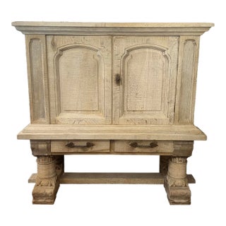 French Provincial Hand-Carved Bleached Oak Bar or Curiosity Cabinet For Sale