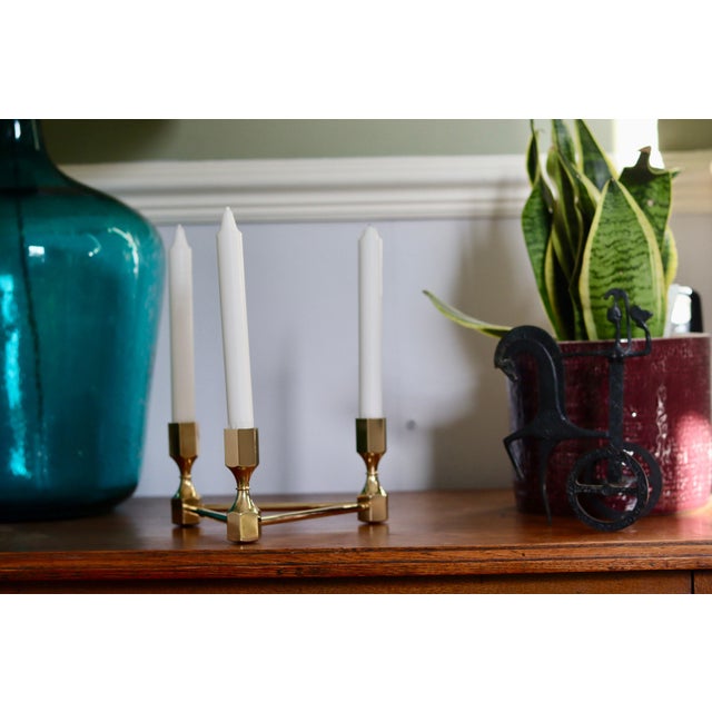 1980s Triangular Brass Candleholder by Lars Bergsten for Gusum, Sweden, 1980s For Sale - Image 5 of 8