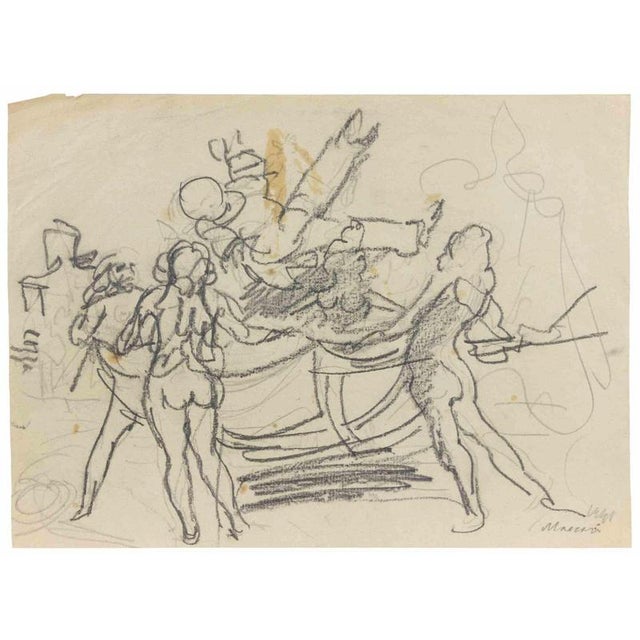 Charcoal drawing on paper, realized in 1941. Hand signed in pencil lower right. Good condition. This piece is attributed...