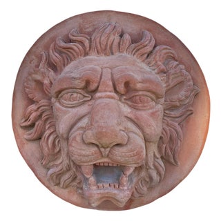 Round Terracotta Lion Mask, 1900s For Sale