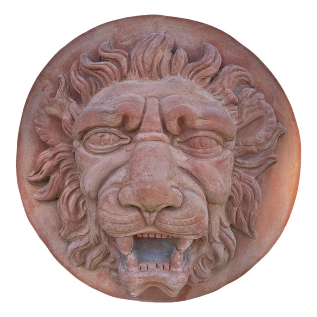 Round Terracotta Lion Mask, 1900s For Sale