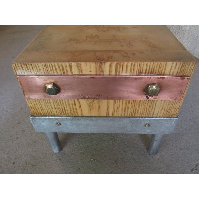 American Custom Made Heavy Duty Tabletop Butcher Block Cutting Board Dated 1941 For Sale - Image 3 of 10