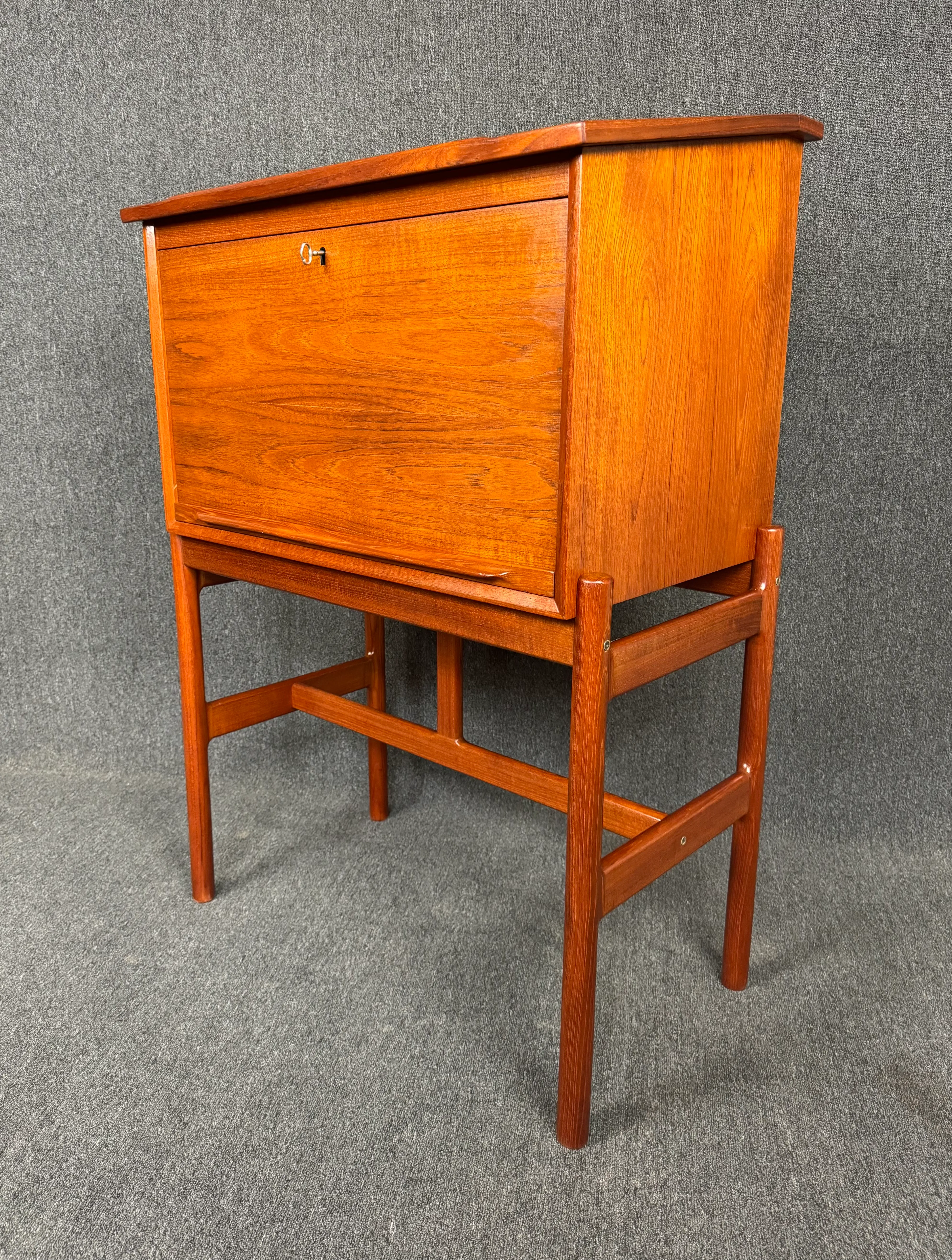 Vintage Danish Mid Century Modern Teak Secretary Desk 