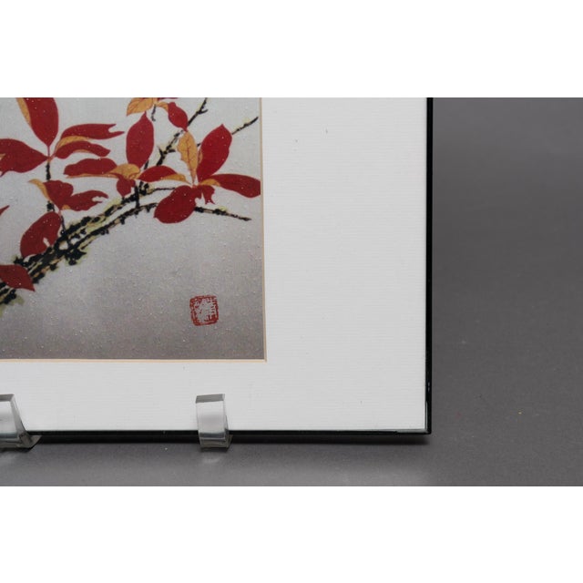 Wood Mid 20th Century Original Framed Botanic and Avian Signed Chinese Watercolor For Sale - Image 7 of 10