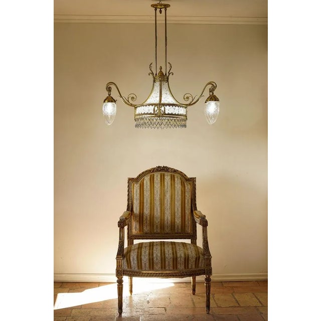 Art Nouveau Chandelier in 5-Light Golden Brass, 1890s For Sale - Image 5 of 12
