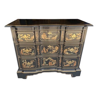Drexel Heritage Vintage Chinoiserie Gilt Decorated Blockfront 3-Drawer Chest Et Cetera Collection For Sale