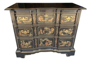 Drexel Heritage Vintage Chinoiserie Gilt Decorated Blockfront 3-Drawer Chest Et Cetera Collection