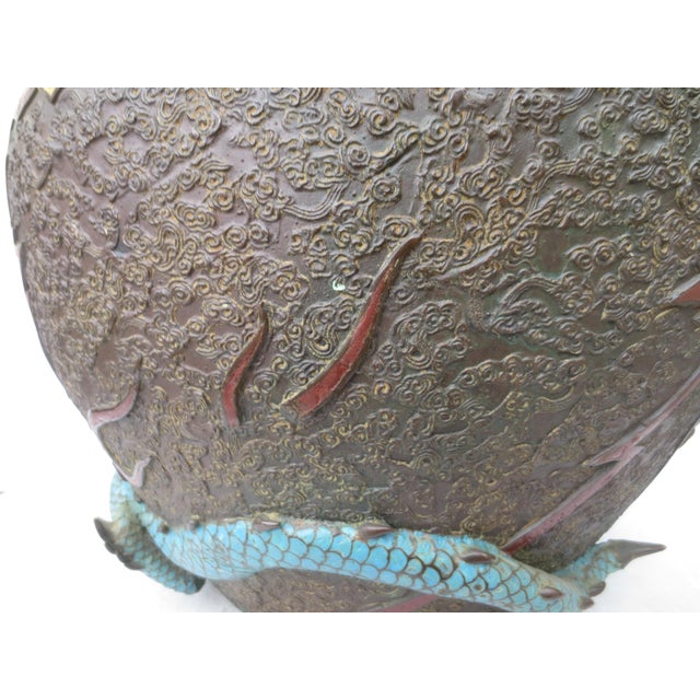 Japanese Edo Period Champleve Bronze Jardiniere With Dragon For Sale - Image 15 of 16