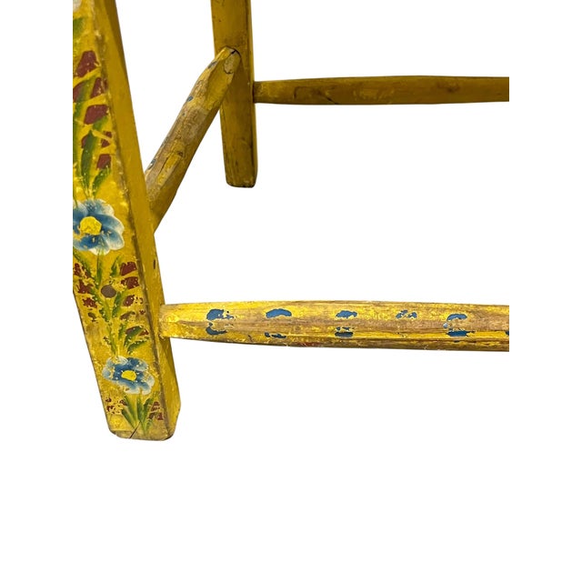 Early 20th Century Yellow Hand-Painted Mexican Folk Art Child’s Chair With Woven Rush Seat For Sale - Image 4 of 14