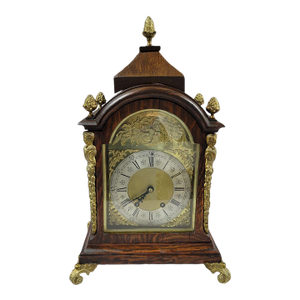 Antique French Tiger Oak Bracket Mantle Clock