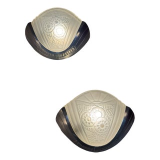 Art Deco Nickel-Plated Bronze Wall Sconces from Viarme, France, 1930s, Set of 2 For Sale