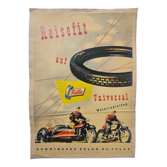 Art Deco Advertising Poster Fulda Tires, 1930s For Sale