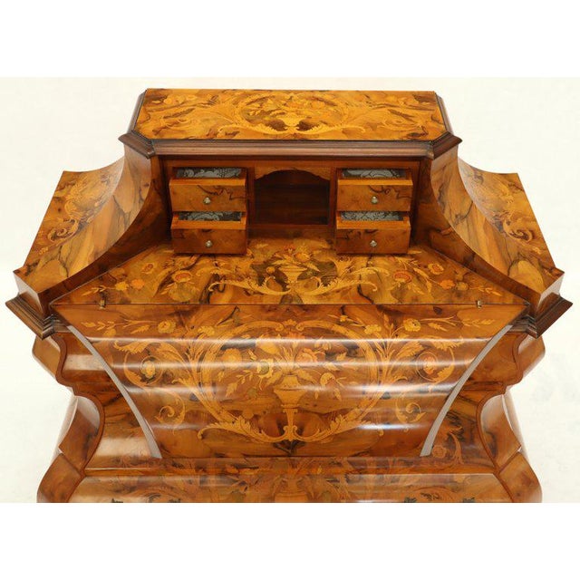 Italian Bombe Inlay Olive Wood Dresser Drop Front Jewerly Compartment Secretary For Sale - Image 6 of 13