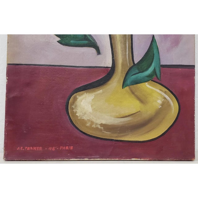 Surreal Still Life Oil Painting by J.C. Parker, Paris 1948 Original still life oil painting. A flower bud holds on strong...