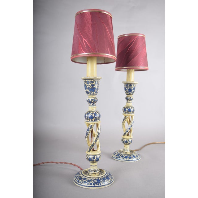 Large Antique Kashmiri Blue and White Candlestick Lamps, 1890s, Set of 2 For Sale - Image 14 of 17