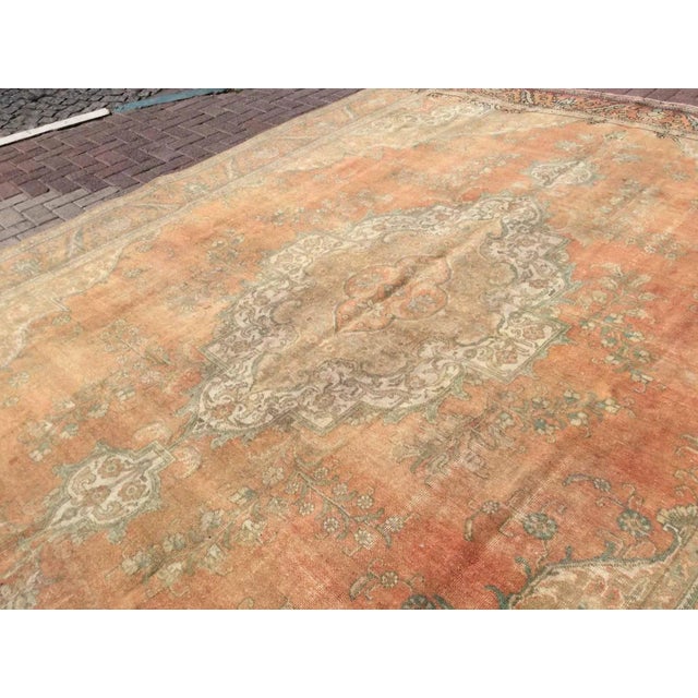 Textile Oversized Vintage Hand Knotted Turkish Area Rug - 119" X 154" For Sale - Image 7 of 11