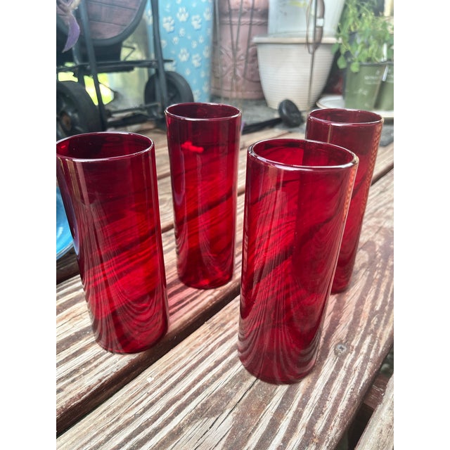 Mid 20th Century M Era Hand-Blown Barware Ruby Red Glass Highball.Set of 4 For Sale - Image 12 of 12