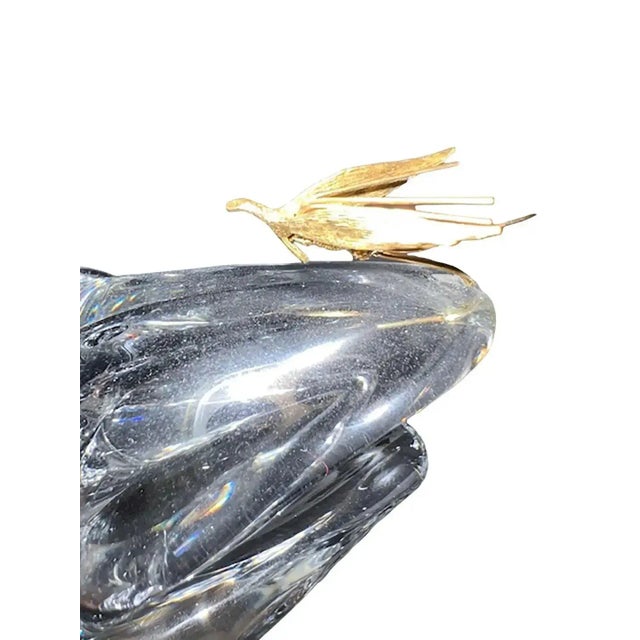 Vintage Steuben crystal trout figurine signed with 18 karat gold fly, art glass by James Houston.