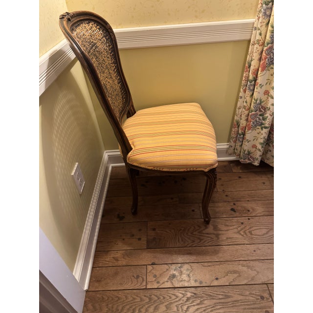 French Provincial Pair of Antique French Louis XV–Style Caned Side Chairs, Upholstered Seat For Sale - Image 3 of 9