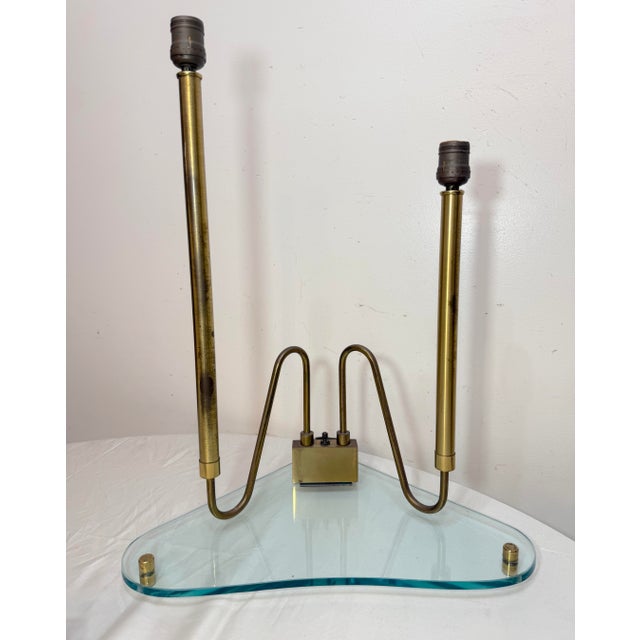 Metal Vintage Mid Century Modern Fontana Arte Glass and Brass Triangular Lamp For Sale - Image 7 of 14