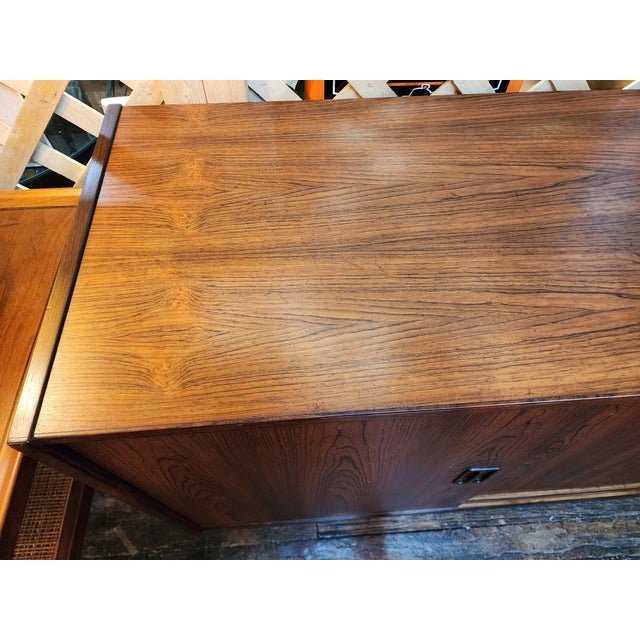 Vintage Mid Century Modern Rosewood Credenza by P. Vestergaard | Sliding Door Sideboard Cabinet | Danish Modern Storage Console, Attributed For Sale - Image 14 of 17