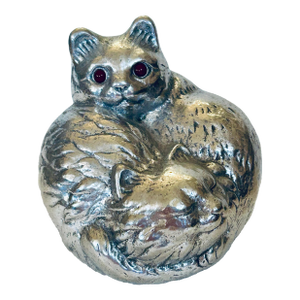 Arthur Court Kitty Cat Figurine Carnelian Eyes Paperweight Signed & Dated 1992