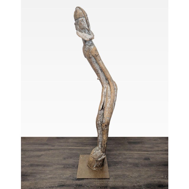 African Monumental Hand-Carved African Style Wood Figure Sculpture on Metal Base For Sale - Image 3 of 8