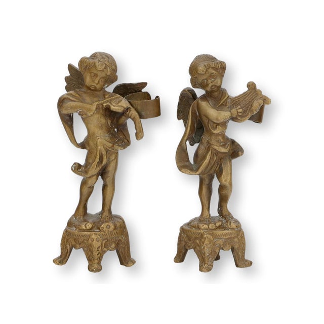Beaux-Arts Bronze Cherub Figures Flower/ Candle Holders For Sale - Image 3 of 6