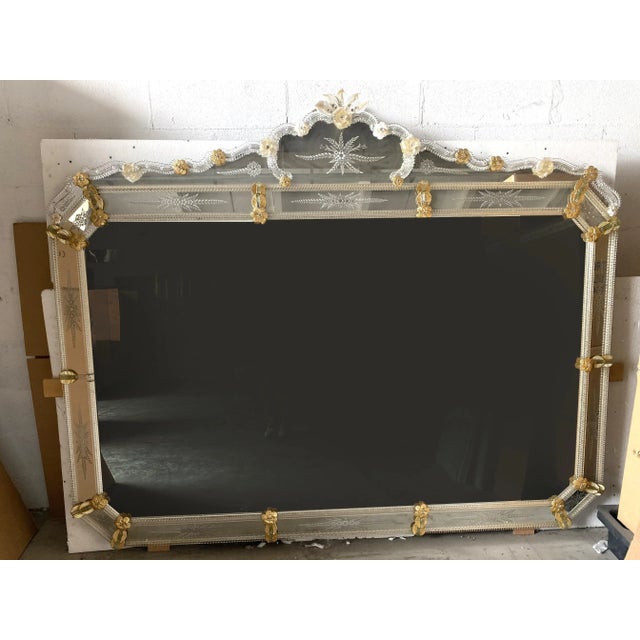 Venetian Rectangular Gold Floreal Hand-Carving Mirror in Murano Glass Style For Sale - Image 10 of 10
