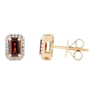Statement Baguette Garnet Diamond Halo Stud Earrings- A Pair