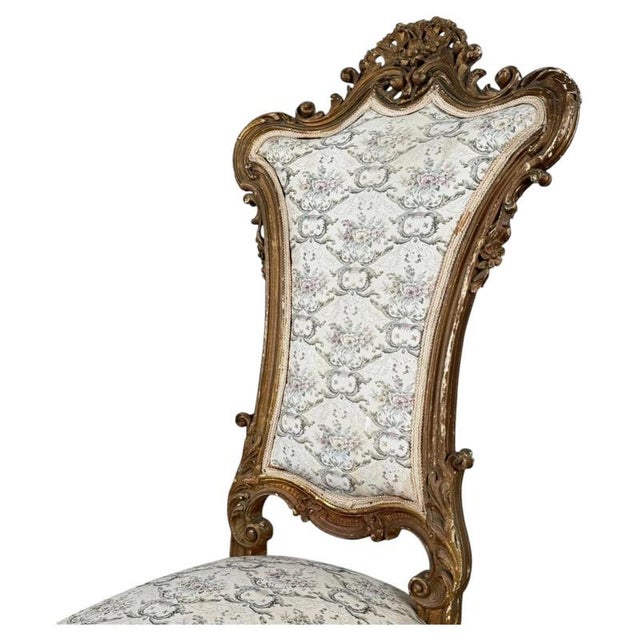 Rococo Antique Rococo Revival French Giltwood Armchair with Floral Upholstery For Sale - Image 3 of 11