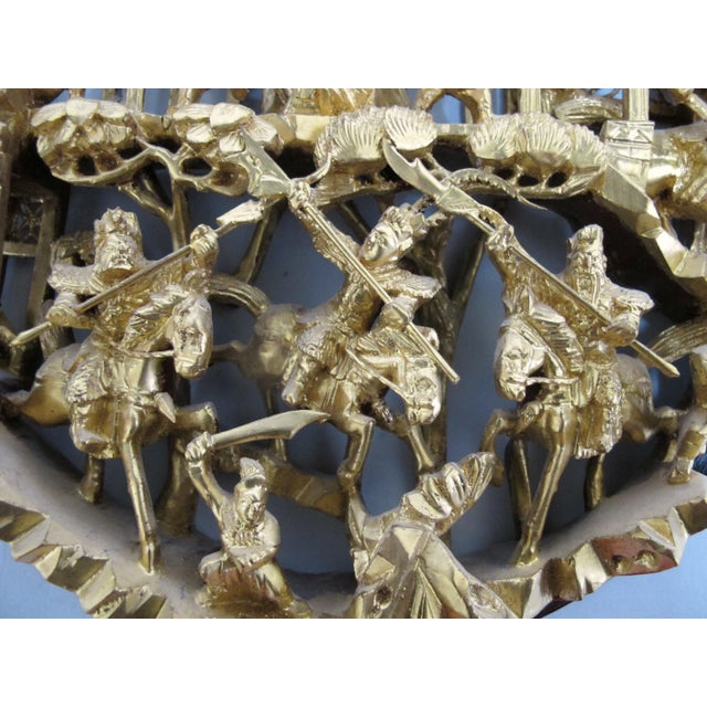 Chinese Ornate Carved Battle Scene Gilt Lacquer Wood Medallion Wall Panel For Sale In Portland, OR - Image 6 of 8