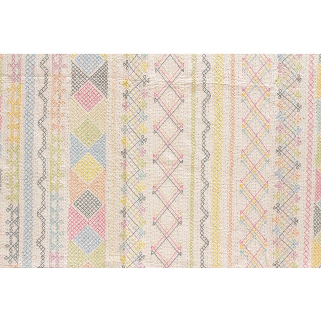 Farmhouse Candy Pastel Hand-Stitched Cotton Kantha Bedcover For Sale - Image 3 of 6