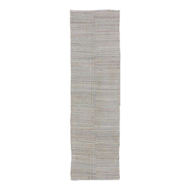 Keivan Woven Arts Modern Gallery Runner Kilim in Wool With Geometric Design For Sale