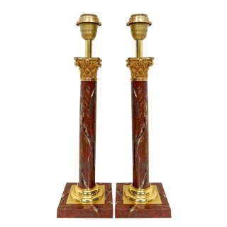 Corinthan Table Lamps with Red Faux-Griotte from Deknudt, 1960s, Set of 2 For Sale