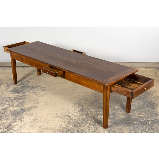 Late 19th Century French Provincial Walnut Farmhouse Table With Four Drawers For Sale - Image 13 of 18