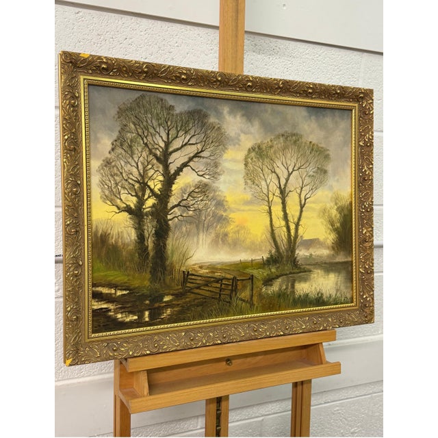 Moody Dawn Mist with Winter Trees in a Rural Village in the English Countryside by British Artist, Kevin Curtis...