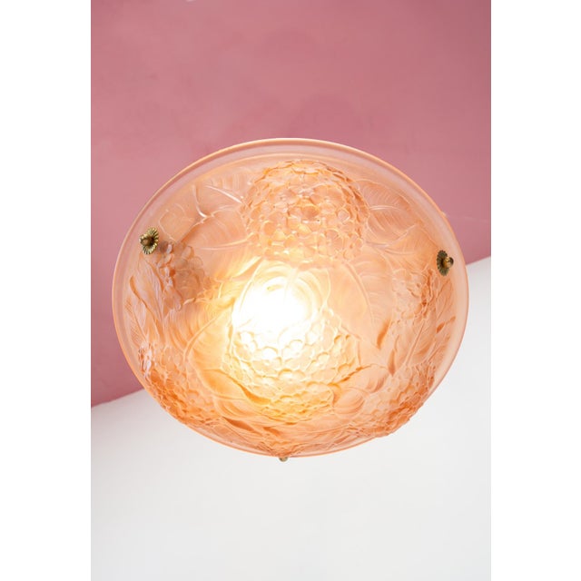Art Deco Style Ceiling Lamp in Pink Glass, 1930s-1940s, in Very Good conditions. Designed 1920 to 1949 Up to 250V...