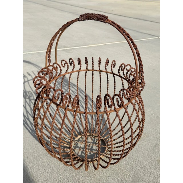 Mid 20th Century Vintage Iron Gathering Basket For Sale - Image 5 of 6