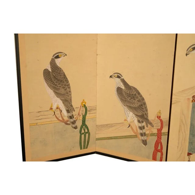 Pair Antique Japanese Edo Falcon Hawk Birds of Prey Takagari Screens 1880 For Sale - Image 14 of 18