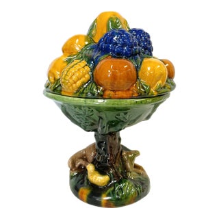 Mid Century Italian Majolica Ceramic Lidded Dish Topiary For Sale