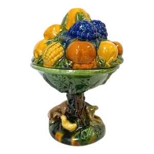 Mid Century Italian Majolica Ceramic Lidded Dish Topiary