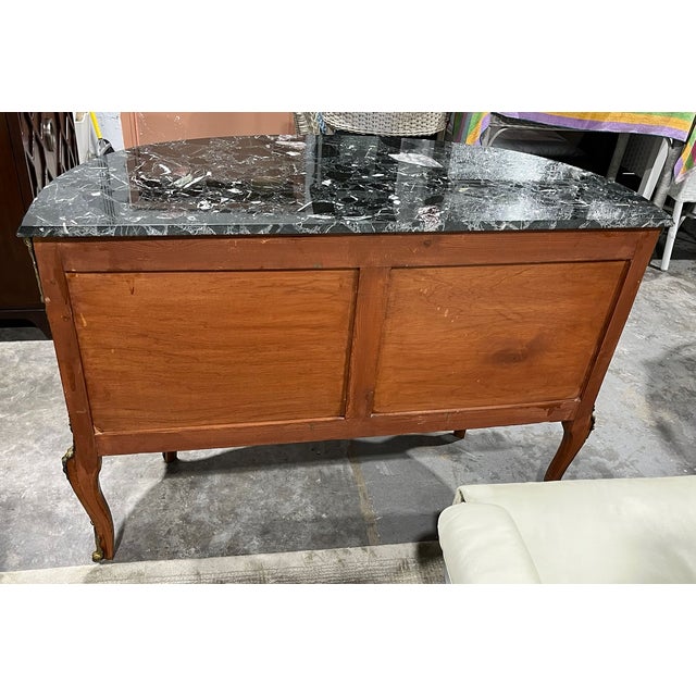 French Early 20th Century Louis XV Style Demi Lune Marquetry Commode With Marble Top For Sale - Image 3 of 12