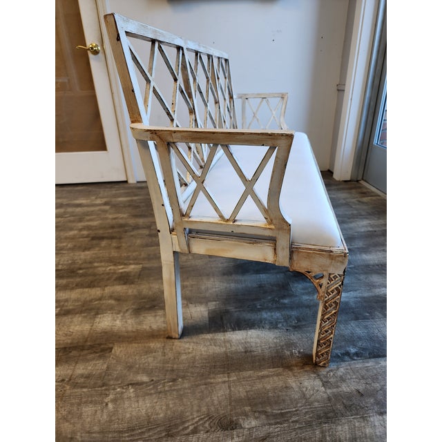 Chinoiserie Vintage Fretwork Chinese Chippendale Bench/Settee For Sale - Image 3 of 16