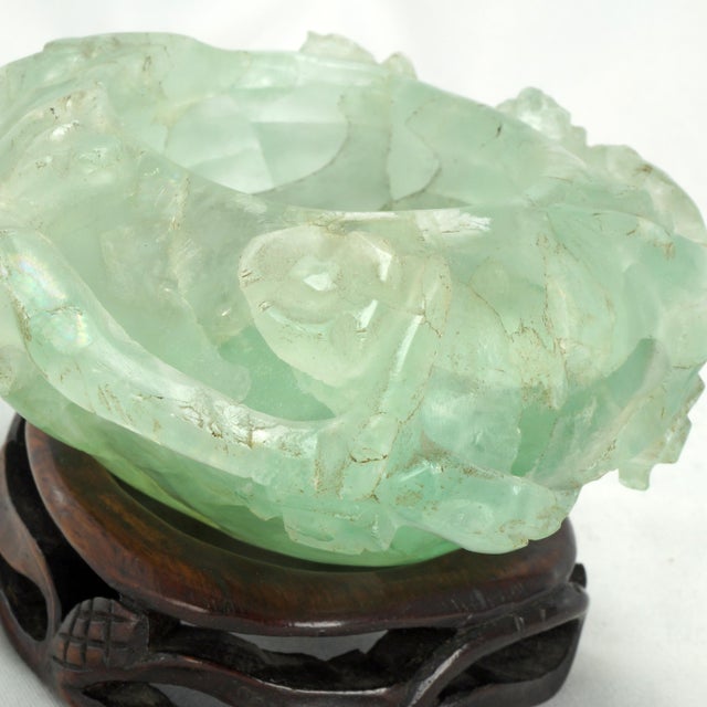 Light Green Antique Chinese Carved Fluorite Censer or Brush Washer on Stand Qing/Republic For Sale - Image 8 of 14