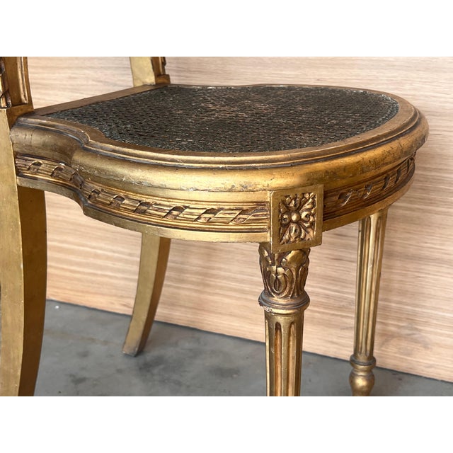 Pair of Early 20th Century French Louis XVI Style Gilted Dining Chairs with caned seats For Sale - Image 12 of 18