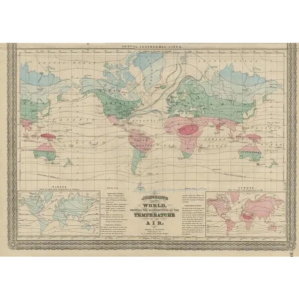 Antique Map of the Ocean Currents and Temperature of Air, 1872 For Sale - Image 4 of 5