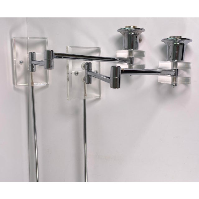 Late 20th Century Mid Century Modern Articulating Chrome and Lucite Wall Sconces - a Pair For Sale - Image 9 of 12