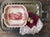 A beautiful antique W. Adams & Sons red transferware handled cake plate or serving dish, featuring a detailed pastoral...